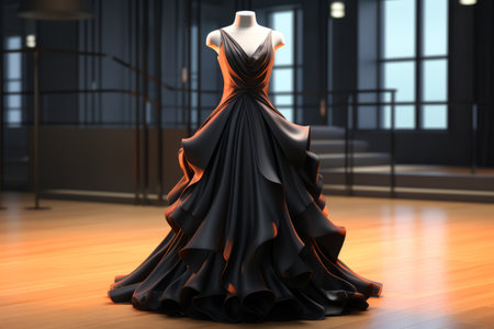 a black dress on a mannequin in an empty roomの素材