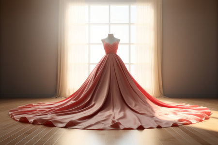 a dress on a mannequin in front of a windowの素材