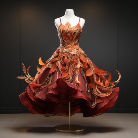 a dress made out of red and orange fabric on a mannequinの素材