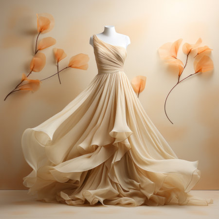 a dress on a mannequin with orange flowersの素材
