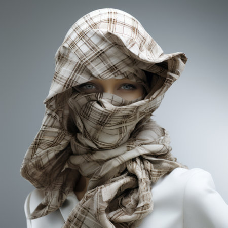 a woman wearing a scarf over her faceの素材