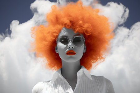 a woman with an orange hair and sunglassesの素材