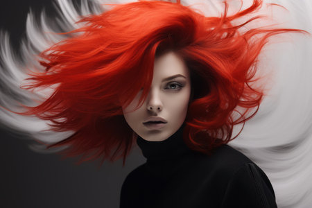 a woman with red hair and white wingsの素材