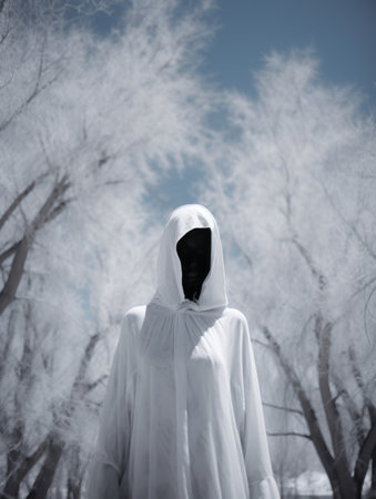 an infrared image of a person in a white robeの素材