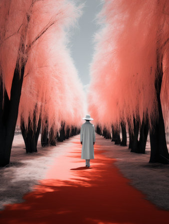 a man in a white hat is walking down a red carpetの素材