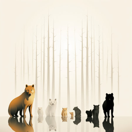 a group of animals standing in front of a forestの素材