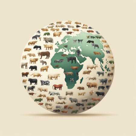 a globe with many different animals on itの素材