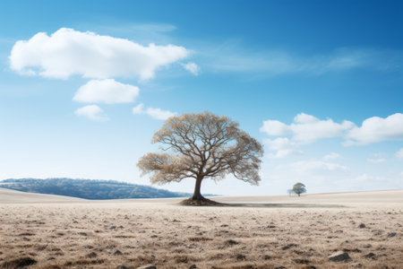 a lone tree in the middle of an empty fieldの素材