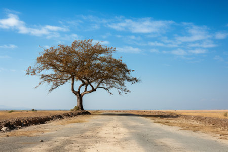 a lone tree on the side of the roadの素材