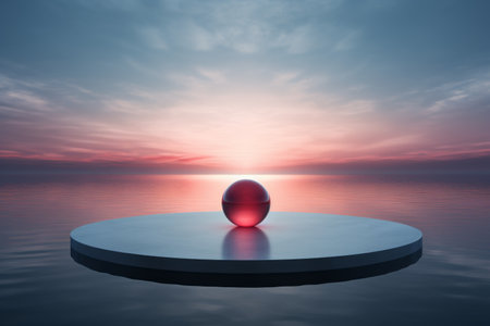 a red glass ball floating in the middle of the oceanの素材