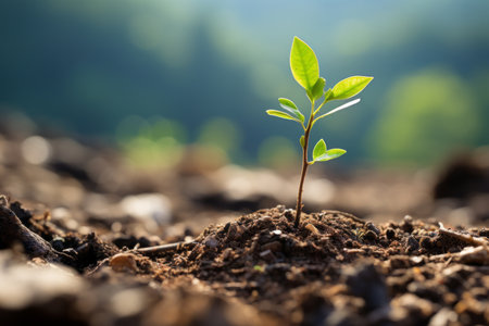 a small plant is growing in the dirtの素材