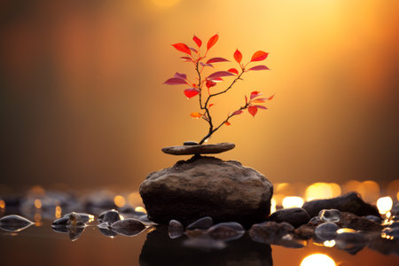 a small plant is sitting on top of a rockの素材