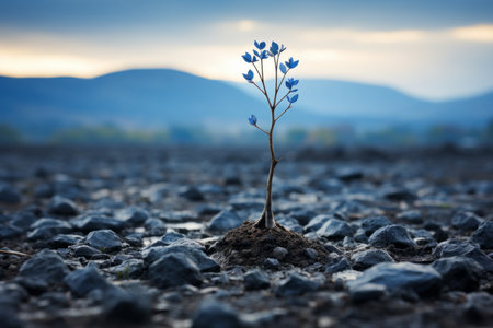 a small plant growing in the middle of a fieldの素材