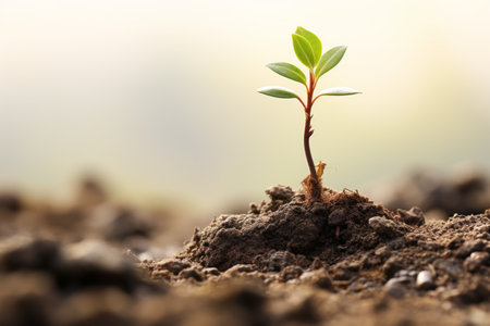 a small plant is growing out of the groundの素材