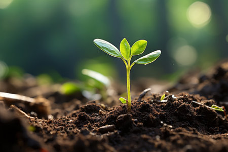 a small plant is growing in the dirtの素材