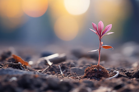 a small plant is growing in the dirtの素材