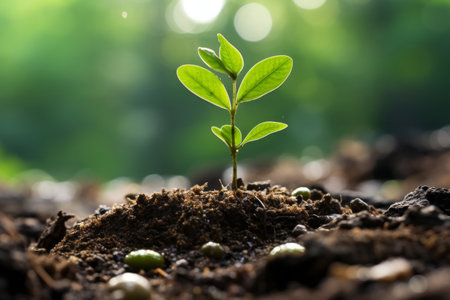 a young plant sprouting from the soilの素材
