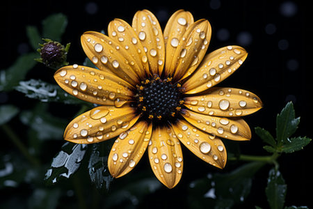 a yellow flower with water droplets on itの素材