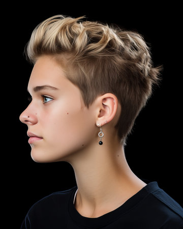 a young woman with short hair and earringsの素材