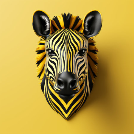 a zebra head on a yellow backgroundの素材