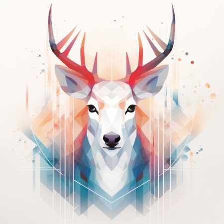 abstract illustration of a deer head with geometric shapesの素材