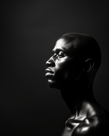 an african man in black and white on a dark backgroundの素材