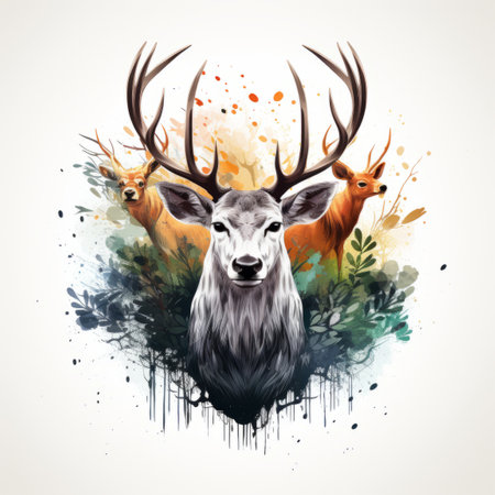 an illustration of a deer with antlers on a white backgroundの素材