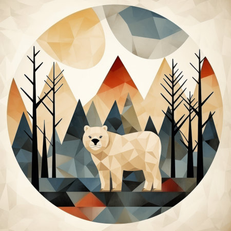 an illustration of a polar bear in the woodsの素材
