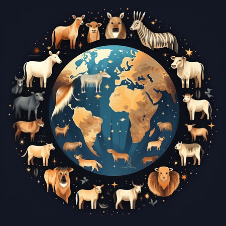 animals around the world on a black backgroundの素材