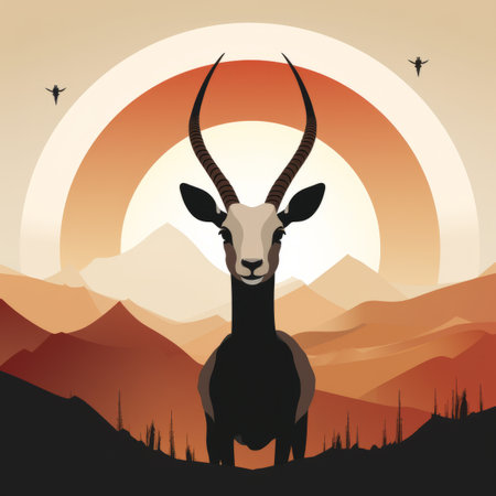 the antelope is standing in front of a mountain rangeの素材