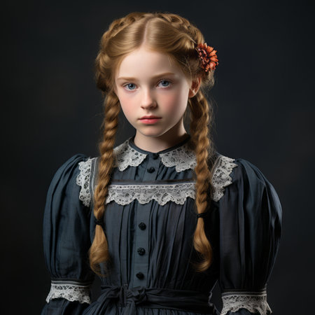 a young girl in a dress with braids and a flower in her hairの素材