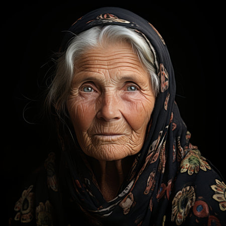 an old woman with a scarf on her headの素材