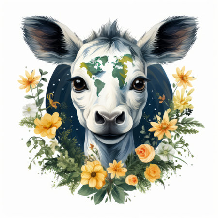 an illustration of a cow surrounded by flowersの素材