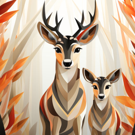 an illustration of two deer in the woodsの素材