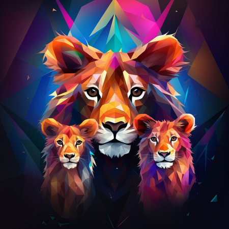 three lions on a colorful backgroundの素材