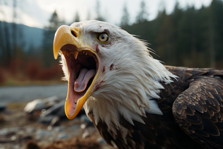 a bald eagle with its mouth openの素材
