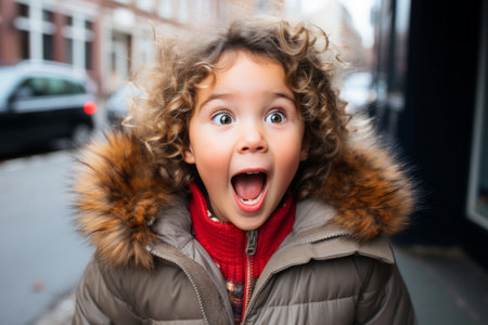 a young boy with a surprised look on his faceの素材