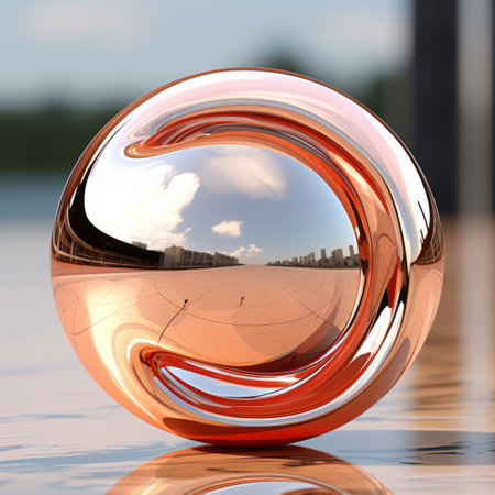 a shiny copper ball sitting on top of a tableの素材