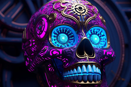 a skull with glowing eyes on a dark backgroundの素材