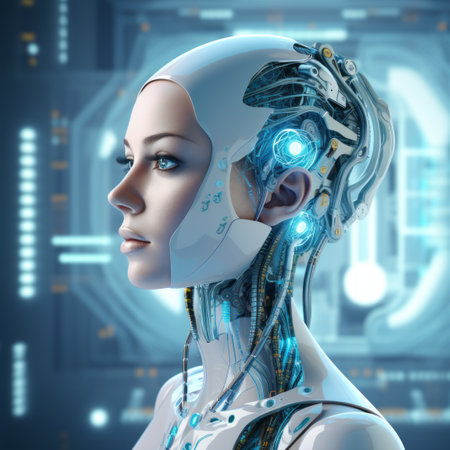 a woman in a futuristic robot suitの素材
