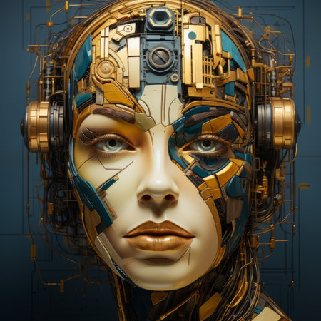 the face of a woman with headphones on her headの素材