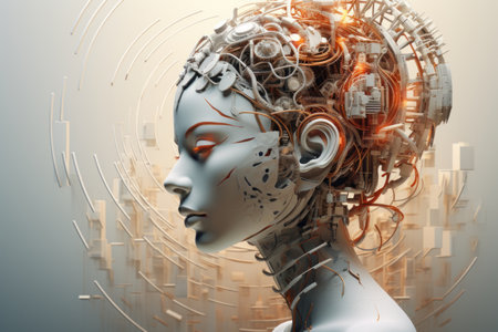 a womans head with a robot head on itの素材