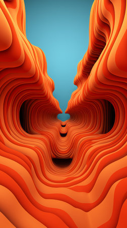 abstract 3d illustration of an orange tunnel with wavy linesの素材