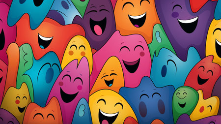 a colorful background with many smiling facesの素材