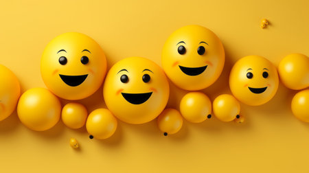 a group of yellow smiley faces on a yellow backgroundの素材