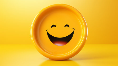 a yellow plate with a smiley face on itの素材