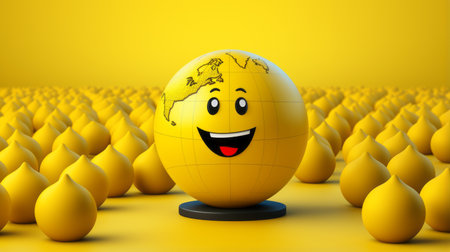 a yellow egg with a smiley face in the middle of a group of yellow eggsの素材