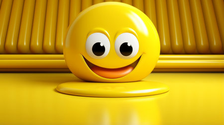 a yellow smiley face sitting on top of a tableの素材