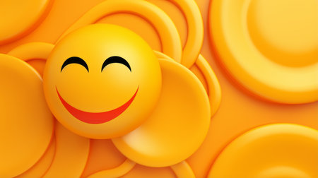 a yellow smiley face surrounded by yellow circlesの素材