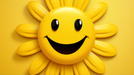 a yellow sunflower with a smiley face on itの素材